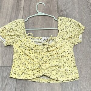 Faded Rose Ruched Yellow Floral Crop Top